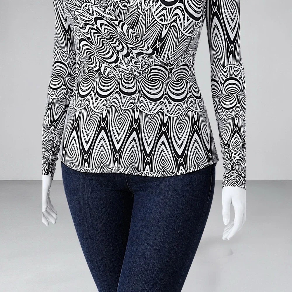 S Line Black Label Abstract Print Faux Wrap Blouse